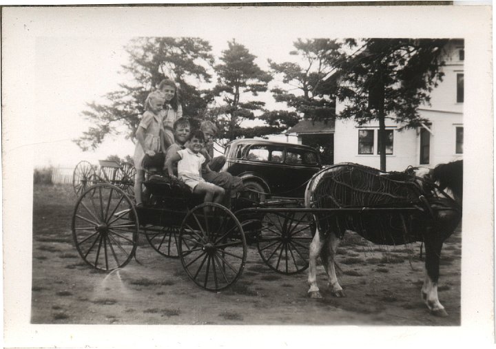 0076.jpg - Margaret Sandeen, Ethel King, Carl Sandeen, Howard King, Gary Reschly at the Ralph Sandeens.  Edna worked there.  1942c