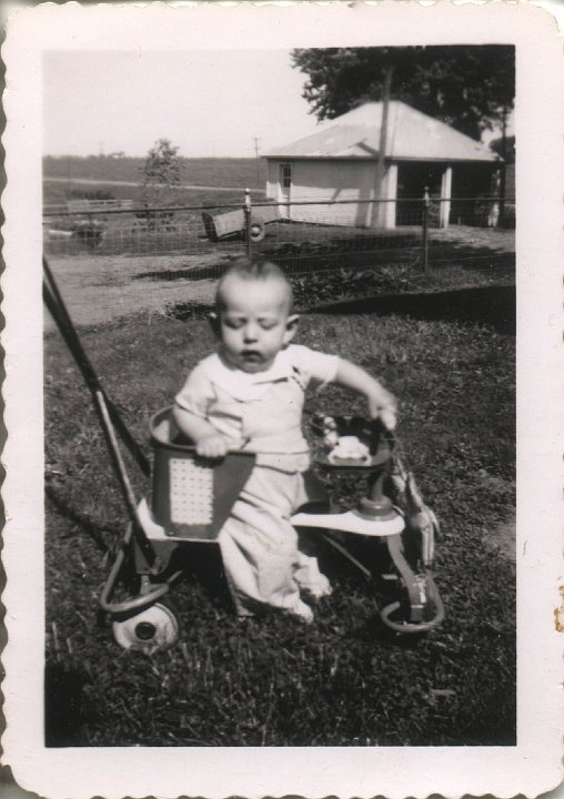 0364.jpg - Fred Roth in stroller  1946c.  At homeplace on Hwy 78.