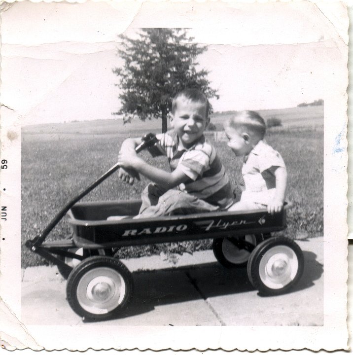 0755.jpg - Fred & Larry Roth in wagon.  1953c