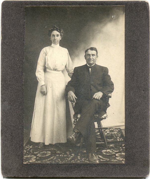 0777.jpg - Mr. & Mrs. Peter Unzicker.  1910c  First pastor of the Mennonite church.  Founder of Tuleta, TX.  Married Katie Swartzendruber & William Reschly on Nov.  17, 1910.