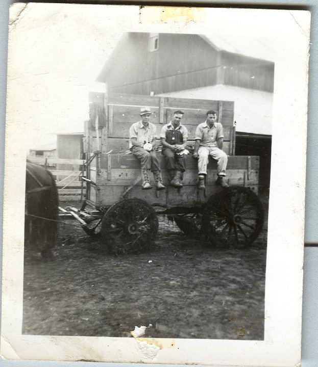 0919.jpg - Lloyd, Glen, & Orie Roth, 1941c  A few days before WWII began.  Shucking corn at Scrubs