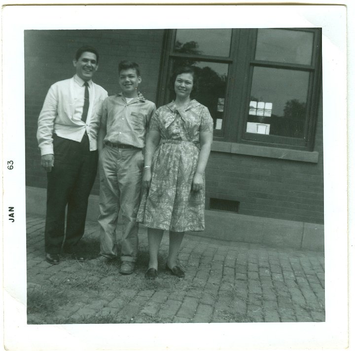 1001.jpg - Frank, Frank Jr, Maria Trevino at the Mt. Pleasant Train Station.  1962  see #1093