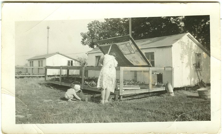 1025.jpg - Donnie & Elsie Yoder checking the turkeys.  1944c