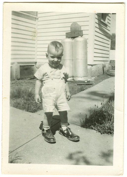 1051.jpg - Larry Roth walking in dad's slippers.  1950c