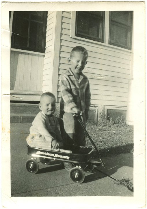 1063.jpg - Larry & Fred Roth with wagon.  1949c