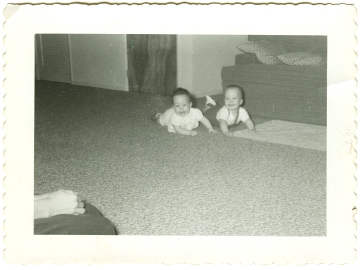 1073.jpg - Kevin [8 mo/18 lb] Buckmaster & Kathy ??? [8 mo/15 lbs]  1958