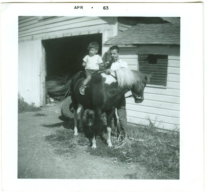 1131.jpg - Larry Roth & Wayne King's son on pony.  1963