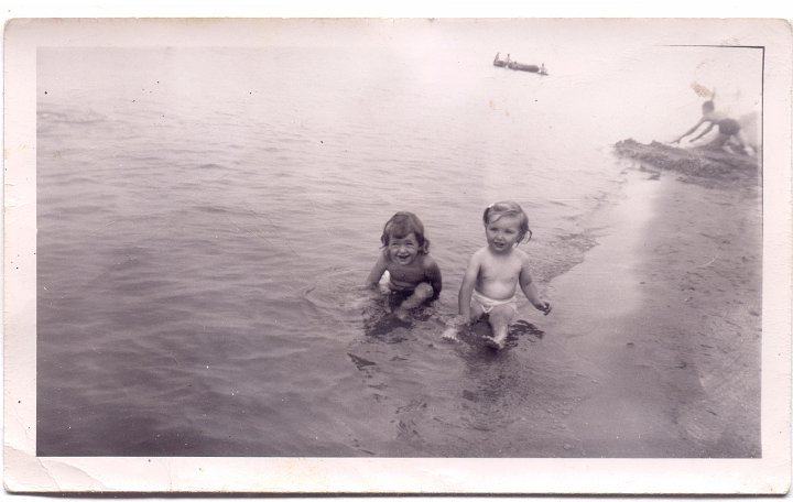 1516.jpg - Joanne Reschly & Alice Kauffman in Lake Huron. 1947