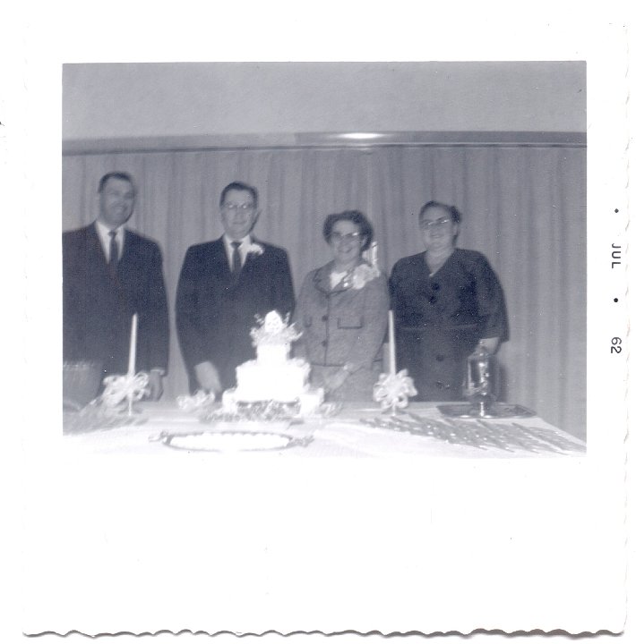 1701.jpg - Ivan & Elsie Yoder"s Anniversary  1962   ???, Ivan & Elsie Yoder, Helen Beachy.