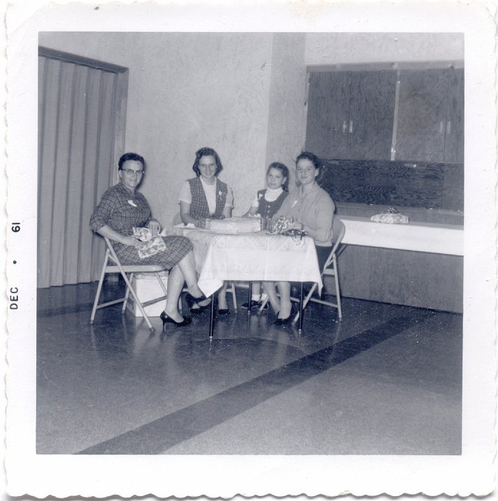 1703.jpg - Bridal shower for Louise Reschly.  Irene, Louise, Ruth Ann, Joanne Reschly.  1961