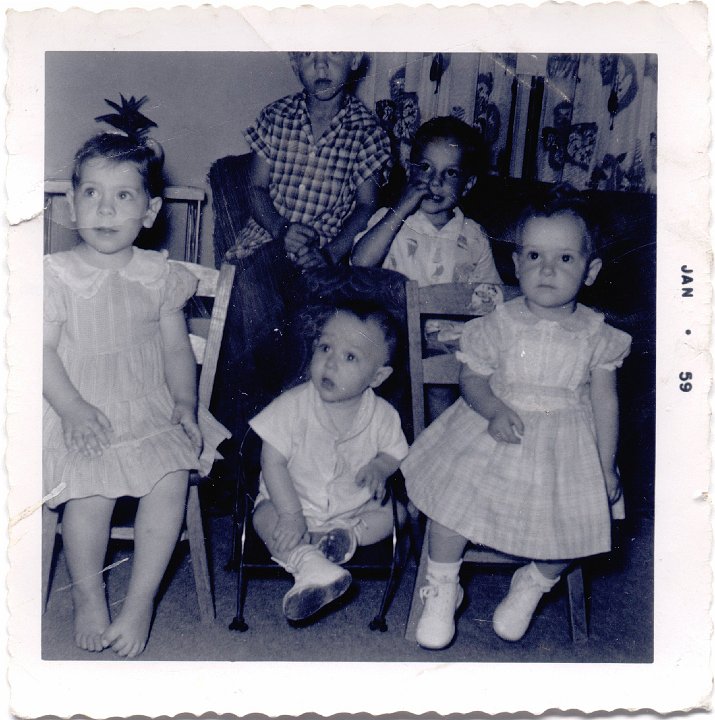 1734.jpg - Barbara Reschly, Lamar Roth front, Roselyn Reschly, ??? back, Reynolds Roth.  1958