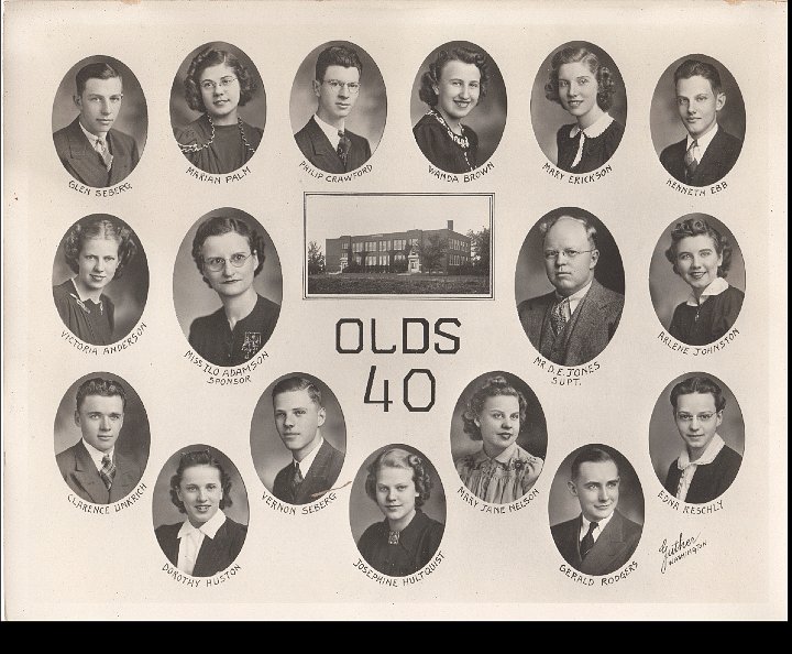 1850.jpg - Edna Roth in graduating class picture.  Olds High School, Olds, IA  1940