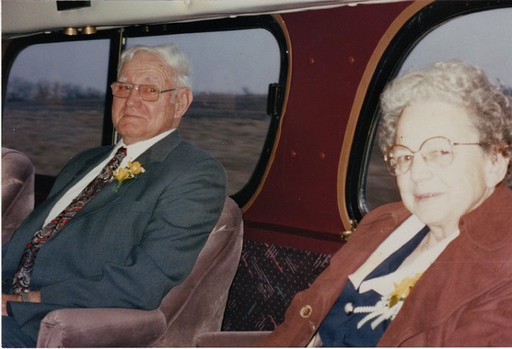 1885.jpg - Ray & Edna Roth on the bus at their 50th Wedding Anniversary.