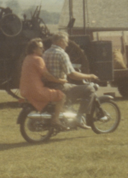 1988.jpg - Ray & Edna riding a honda at Apple River.  1969