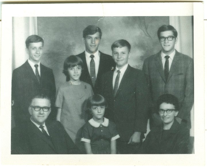 1317.jpg - The Percy & Lillian Gerig Family, 1958c  ???, Percy, ???, Rod [back], ???, ???, Don, Lillian, sitting Gerig.