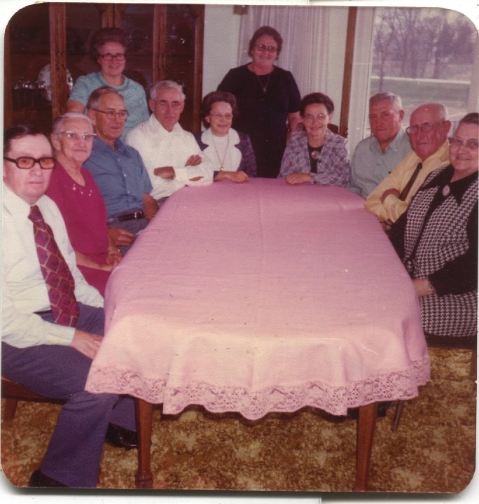 0683.jpg - Ivan Yoder, Mary & Earl Swartzendruber, Elsie Yoder standing, Ray & Edna Roth, Helen Beachy standing, Wilma & Orie Roth, Levi & Mayme Roth.  1962c