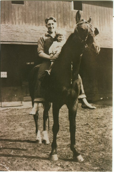 1305.jpg - Levi & Ray Roth on Joseph's buggy horse.  1922c  scan from a copy of the original whose owner is unknown.