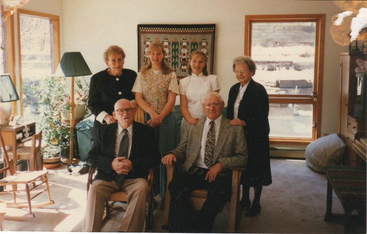 1955.jpg - Flo, Len Wiens, Meryl, Alex, Ray & Edna Roth  Baptism Weekend