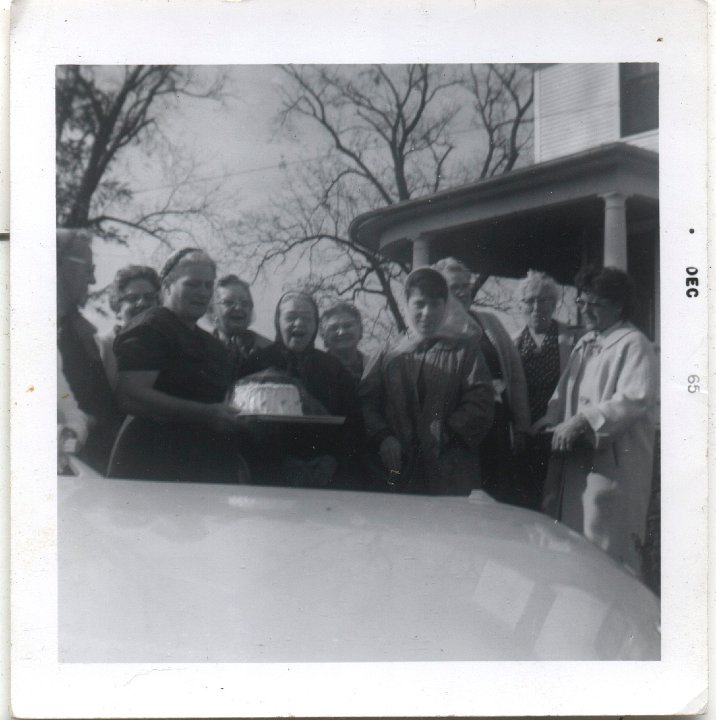 0687.jpg - Birthday for Katie Reschly.  Hazel Reschly, Katie Reschly,  RuthAnn Reschly, and Irene Reschly, unknown.  1965