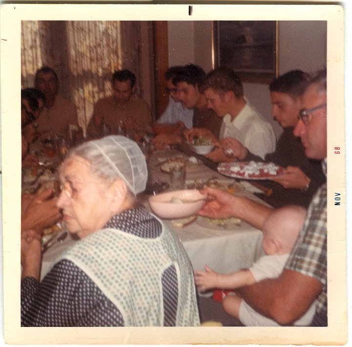 0946.jpg - Gathering with Canada folks.  Katie Reschly, Ray Roth, unknown.  1968