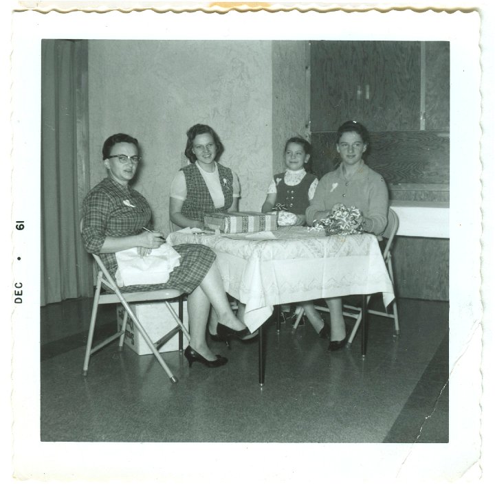 1034.jpg - Irene, Louise, Barbara, Joanne Reschly at Louise's shower.  1961