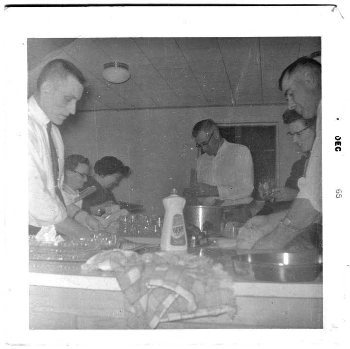 1202.jpg - Cleaning up.  ???, Irene Reschly, ???, Ray Roth, ???, Elgin Pankoke.  1965