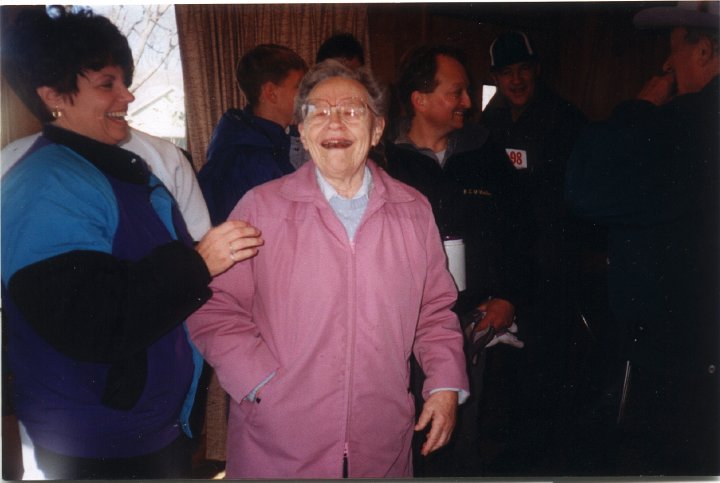 0728.jpg - Farm Sale:  Rosemary Yoder, Wilma Roth, Mahlon Yoder.  1977c