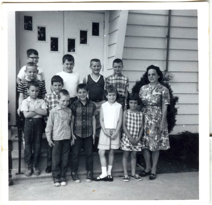 0938.jpg - Edna Roth's Bible School Class at Pleasant View Mennonite Church in Mt. Pleasant, IA.  1967c  Includes David Swartzendruber