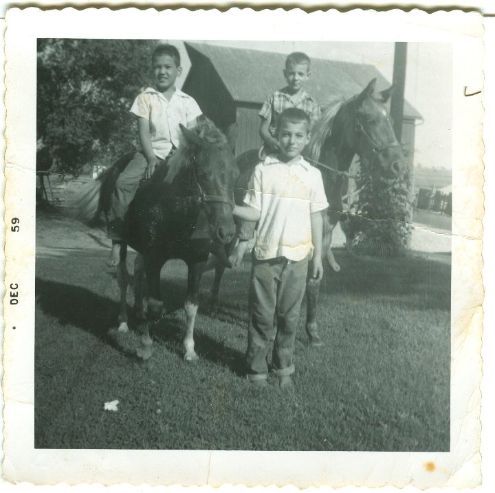 1038.jpg - Danny Trevino, Lynn & Larry Roth with horses 1959.