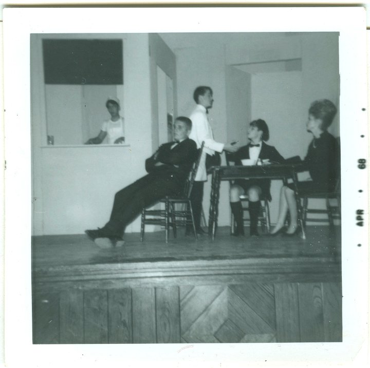 1267.jpg - Lynn Roth, Jerry Riepe, Dan Rogers, Gary Garrels, & Mary Kitch.  Junior Class Play, Mrs. Mc Thing.  1968