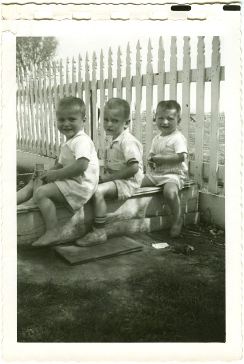 1290.jpg - Steve Decker, Larry Roth, Jim Decker playing in the sandbox.  1953