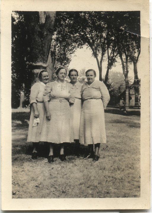 0663.jpg - Swartzendruber Reunion.  ???, Ruth Schrock, Sadie Marner, Bertha S. Yoder [Marjorie Yoder's mother].  1920