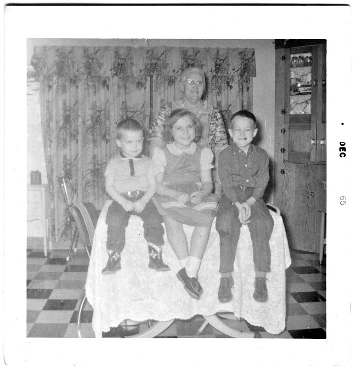 1184.jpg - March Birthdays:  ???, Shirley Boese, Mary Swartzendruber, Lamar Roth.  1965  at Mary & Earl's house on the Roth homeplace.