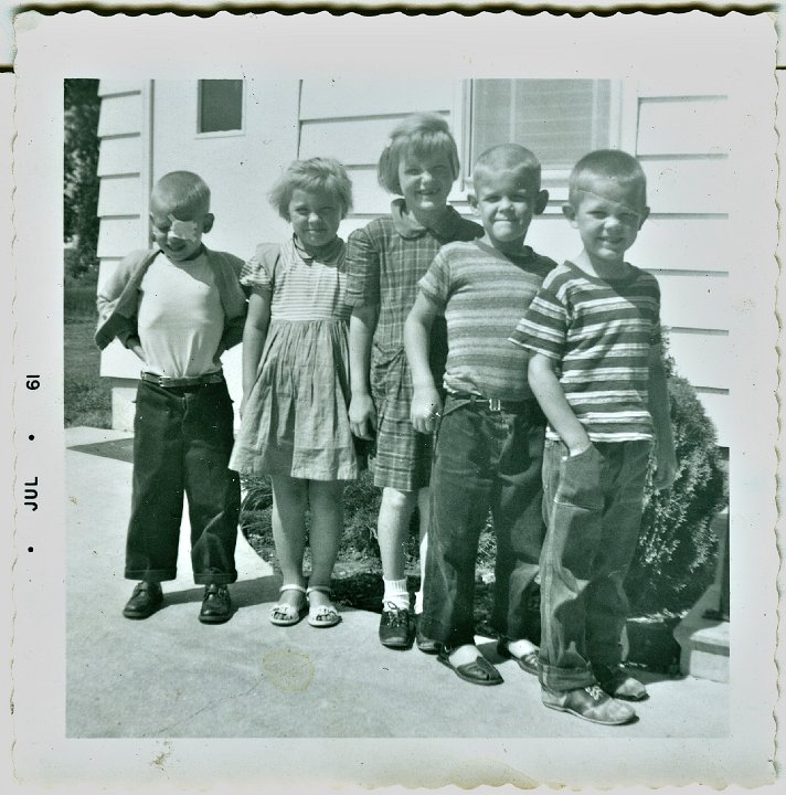 0973.jpg - Bible School Class at Pleasant View Mennonite Church 1961.  left:  ???, Julie & Jackie Ogie, ???, ???