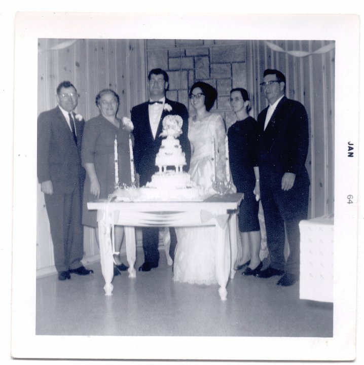 1702.jpg - Wedding of Edward & Doris Longnecker Reschly.  1963   Floyd, Hazel, Edward, Doris Reschly, and Doris' Parents.  ???