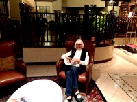 Karen in the Lobby  Karen in the lobby reviewing the options in Glenwood Springs for our 10 hr stay.